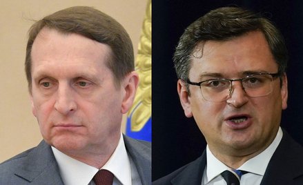 Siergiej Naryszkin, szef Służby Wywiadu Zagranicznego Rosji, oraz Dmytro Kułeba, minister spraw zagr