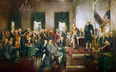 Podpisanie Konstytucji Stanów Zjednoczonych na Konwencji Filadelfijskiej w 1787 r. Cztery lata późni