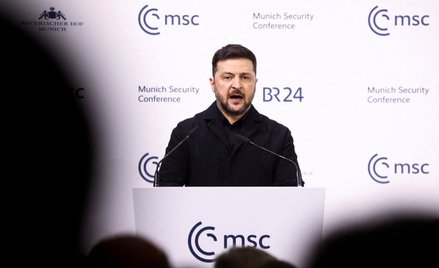 Wołodymyr Zełenski podczas głównej sesji Monachijskiej Konferencji Bezpieczeństwa