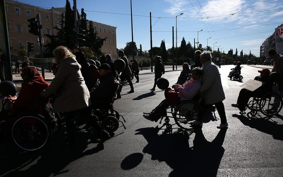 Protest osób niepełnosprawnych w Atenach