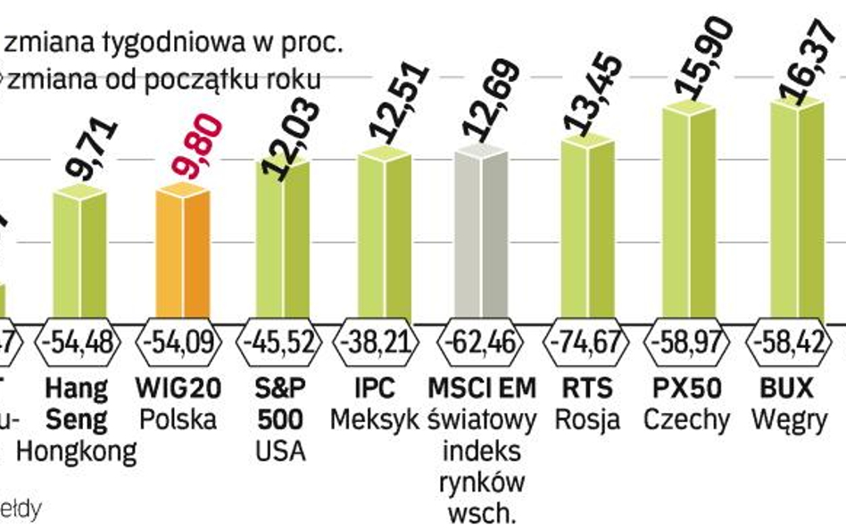 Najmocniej w górę w Brazylii. Piątkowy spadek WIG20 na GPW ograniczył tygodniowy skok indeksu do nie