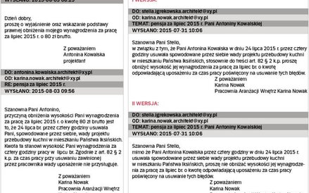 Wymiana korespondencji w sprawie usuwania wad