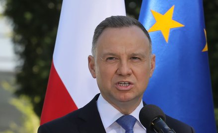 Prezydent Andrzej Duda podczas wypowiedzi dla mediów w związku z rocznicą wejścia Polski do Unii Eur
