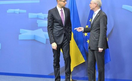 Premier Ukrainy Arsenij Jaceniuk i szef Rady Europejskiej Herman Van Rompuy