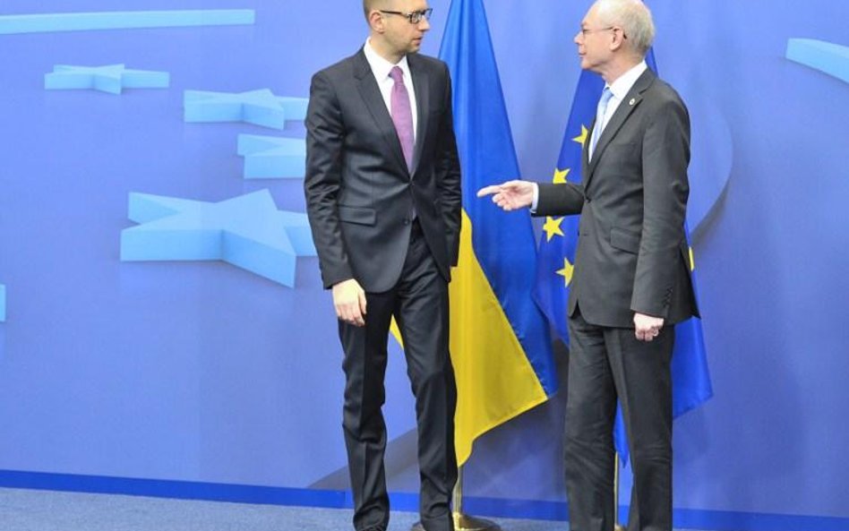 Premier Ukrainy Arsenij Jaceniuk i szef Rady Europejskiej Herman Van Rompuy