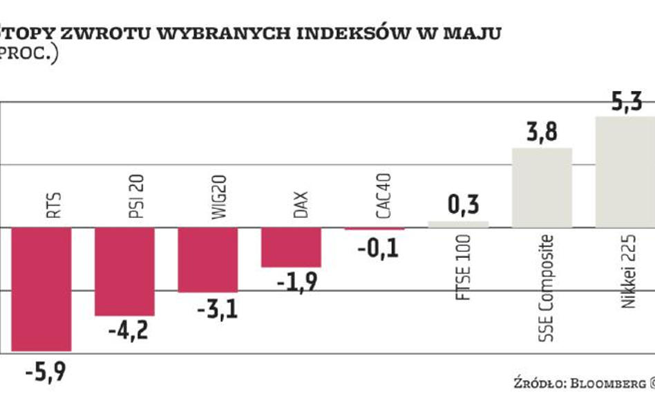 Giełdy | W maju o zarobek na giełdach światowych było trudno