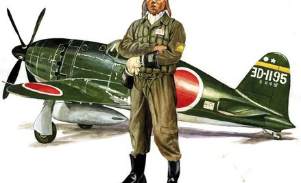 Japoński pilot morski przy myśliwcu Mitsubishi J2M3 „Raiden” (Jack)