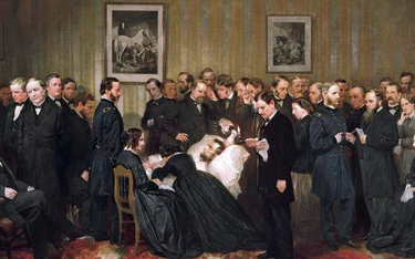 Prezydent Abraham Lincoln na łożu śmierci w pensjonacie Williama Petersena, do którego został po zam