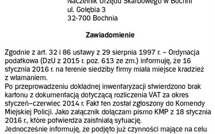 WZÓR zawiadomienia o utracie dokumentów