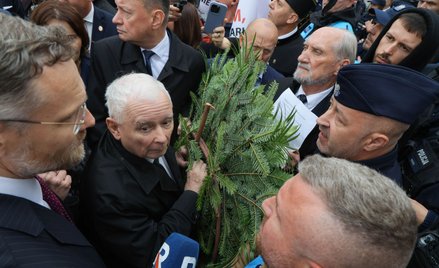 Prezes PiS Jarosław Kaczyński, szef Kancelarii Prezydenta RP Zbigniew Bogucki i poseł PiS Antoni Mac