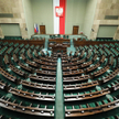 Pusta sala obrad w Sejmie w Warszawie, dzień po wyborach parlamentarnych