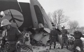 Samolot rozbił się, uderzając z ogromną siłą o ziemię; po ścięciu skrzydłem drzewa, roztrzaskał się 