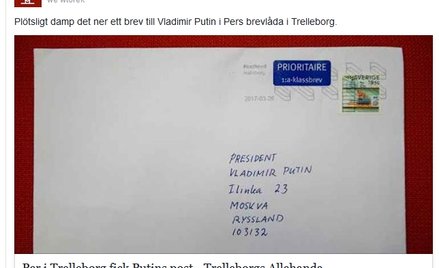 Szwed znalazł w swojej skrzynce pocztowej list do Putina