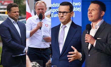 Rafał Trzaskowski, Donald Tusk, Mateusz Morawiecki, Sławomir Mentzen