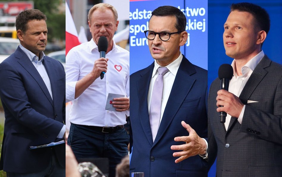 Rafał Trzaskowski, Donald Tusk, Mateusz Morawiecki, Sławomir Mentzen