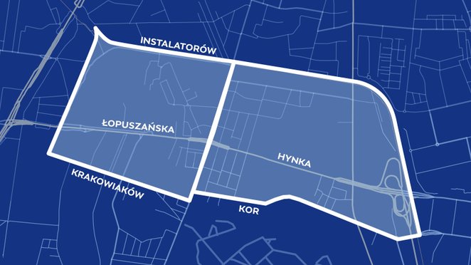 Obszar we Włochach, o który ma być powiększona Strefa Płatnego Parkowania Niestrzeżonego