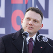 Kandydat Konfederacji Sławomir Mentzen podczas spotkania z wyborcami w Lidzbarku Warmińskim