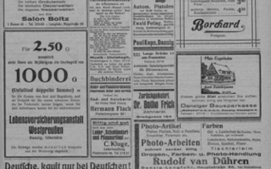 Strona "Vorposten" z hasłem "Niemcy, kupujcie tylko u Niemco´w!" z 1931 r.