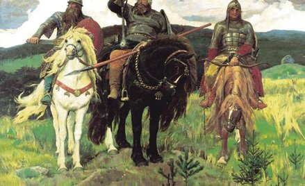 „Mocarze” (1898 r.) Wiktora Wasniecowa. Od lewej: Dobrynia Nikitycz, Ilja Muromiec i Alosza Popowicz