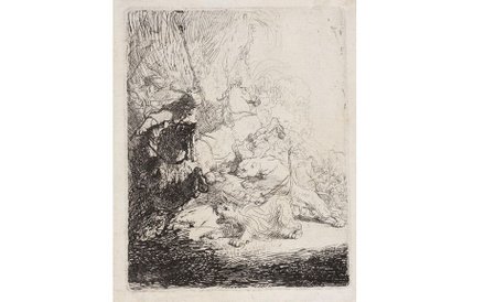 Rembrandt van Rijn (1606–1669) Małe polowanie na lwy (z dwoma lwami) ok. 1629 akwaforta © Muzeum Nar