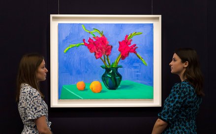 David Hockney "Gladioli with Two Oranges"