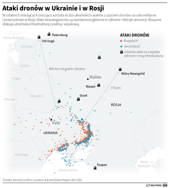 Rafinerie, które w ostatnim czasie atakowały ukraińskie drony