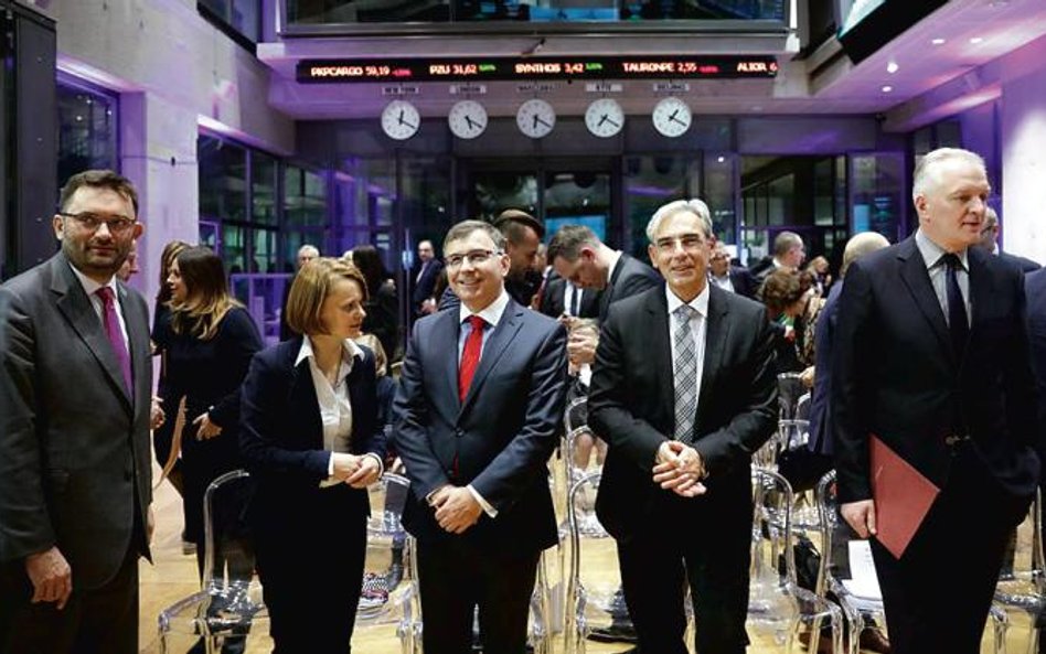 Od prawej: wicepremier Jarosław Gowin, Dariusz Bąk, prezes GBC, Zbigniew Jagiełło, prezes PKO BP, Ja