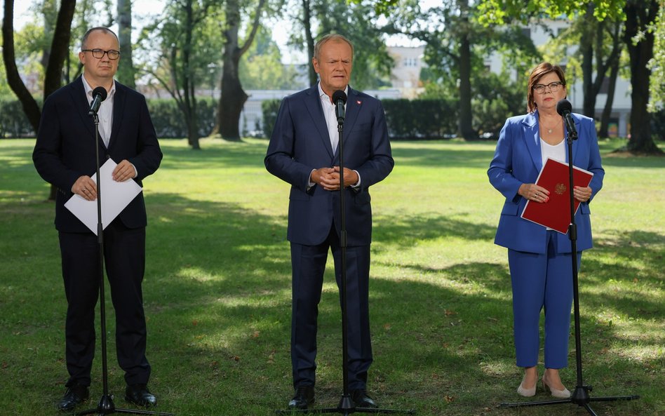 Premier Donald Tusk, minister sprawiedliwości Adam Bodnar oraz minister zdrowia Izabela Leszczyna