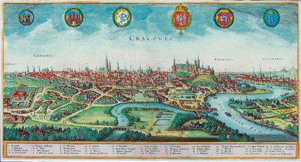 Widok Krakowa z 1638 roku (20 na 38 cm) licytowany będzie od 4 tys. zł.