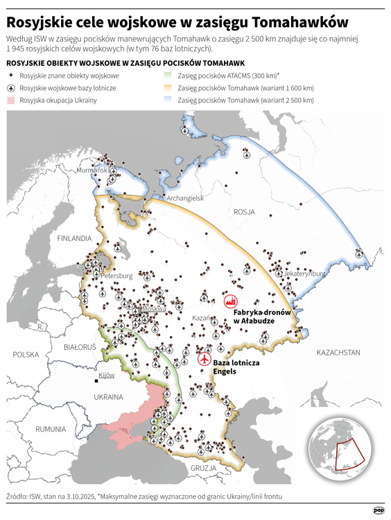 Rosyjskie cele wojskowe w zasięgu pocisków Tomahawk