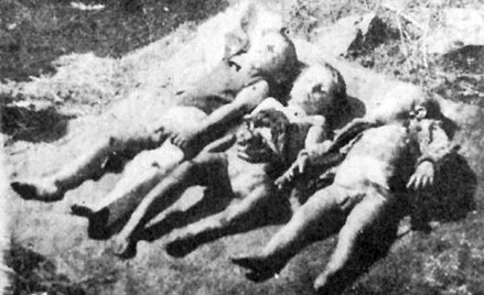 Zamordowani w Katerynówce (pow. Łuck) – synowie małżeństwa Gwiazdowskich i (w środku) Stasia Stefani