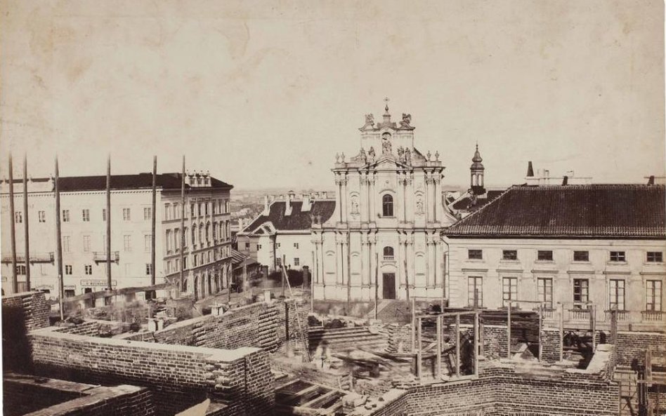 Karol Beyer. Widok z murów kamienicy Beyera, budowanej na rogu Krakowskiego Przedmieścia i Królewski
