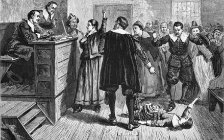 XIX-wieczna grafika przedstawiająca proces czarownic w Salem