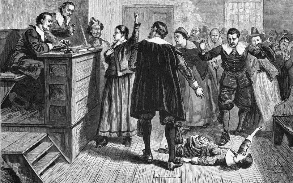 XIX-wieczna grafika przedstawiająca proces czarownic w Salem