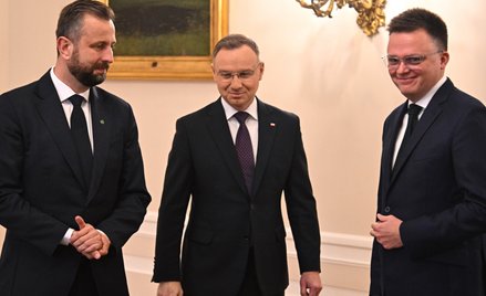 Liderzy Trzeciej Drogi na rozmowach u prezydenta w sprawie utworzenia nowego rządu. Od lewej: Władys