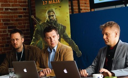 Marcin Iwiński, członek zarządu Optimusa (pierwszy z lewej), i Adam Kiciński, prezes giełdowej spółk