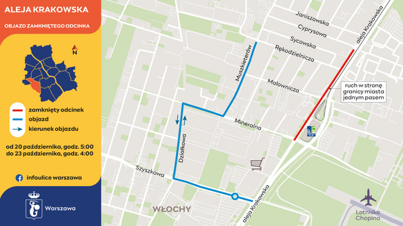 Mapa objazdów w rejonie alei Krakowskiej