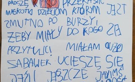 Rytel: Sześciolatka oferuje maskotki ofiarom nawałnicy