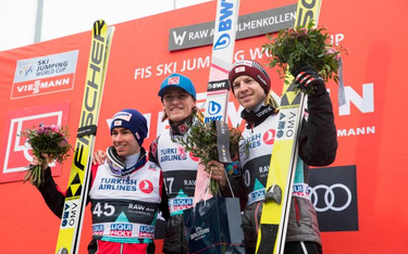 Najlepsi w konkursie w Oslo. Od lewej Stefan Kraft (drugi), zwycięzca Daniel Andre Tande i Michael H