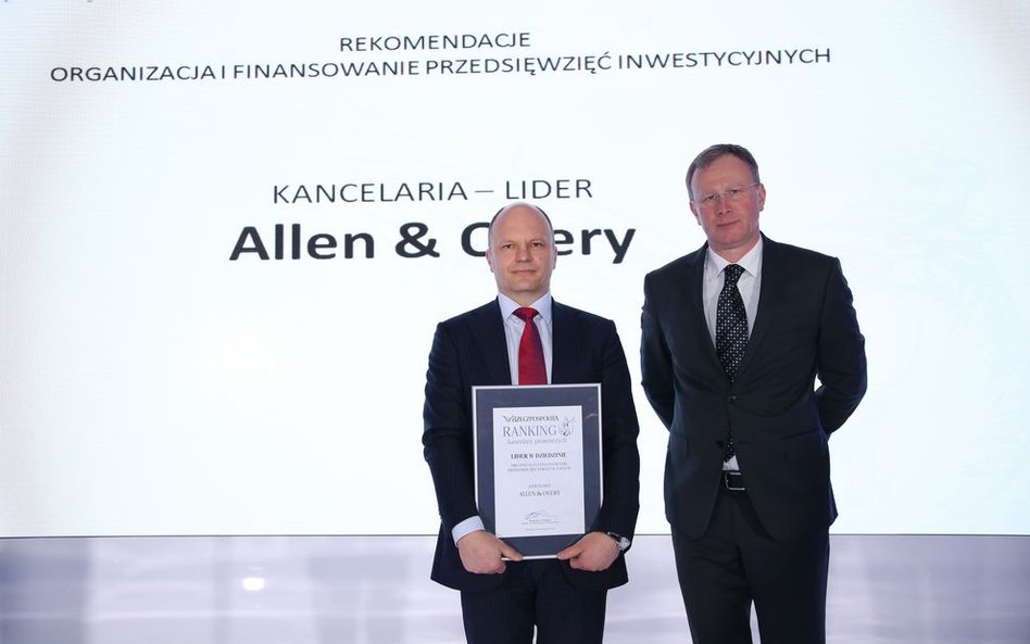 Nagroda dla kancelarii Allen & Overy - lider w dziedzinie organizacja i finansowanie przedsięwzięć i