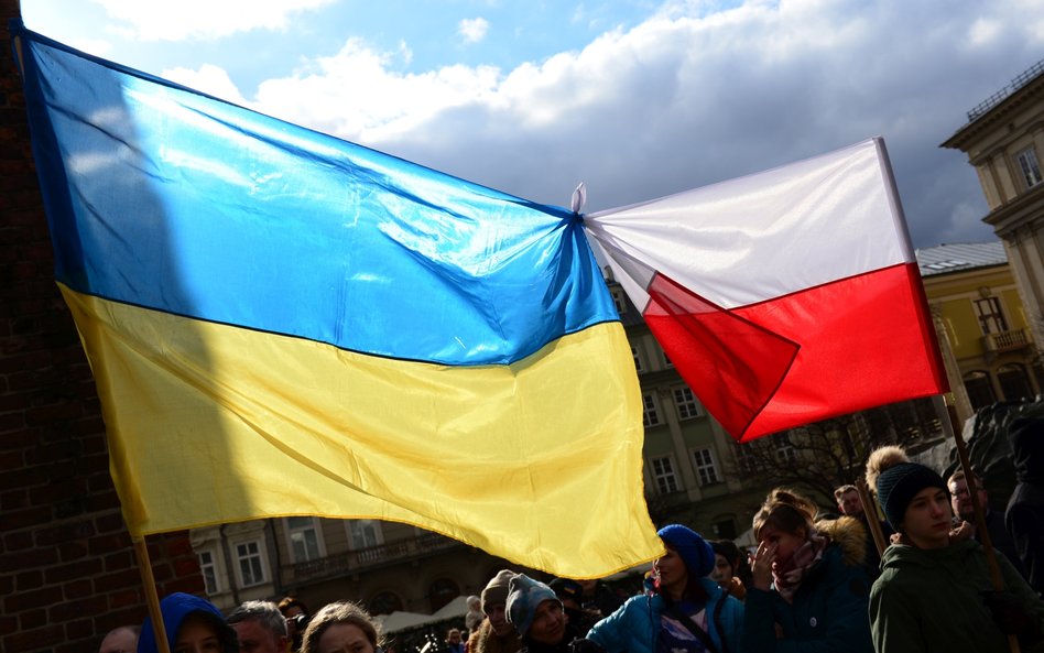 Proukraińska demonstracja w Krakowie kilka dni po wybuchu wojny