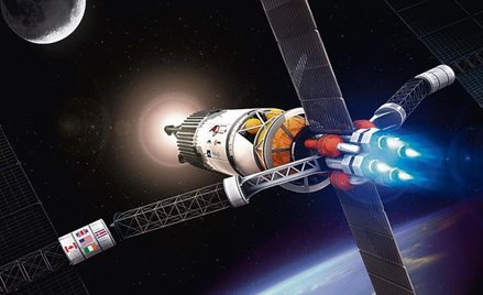 Napęd VASIMR wymaga potężnych paneli słonecznych. Tu – projekt księżycowej barki Ad Astra