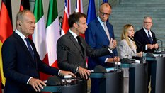 Donald Tusk, Emmanuel Macron, Friedrich Merz, Giorgia meloni i Keir Starmer