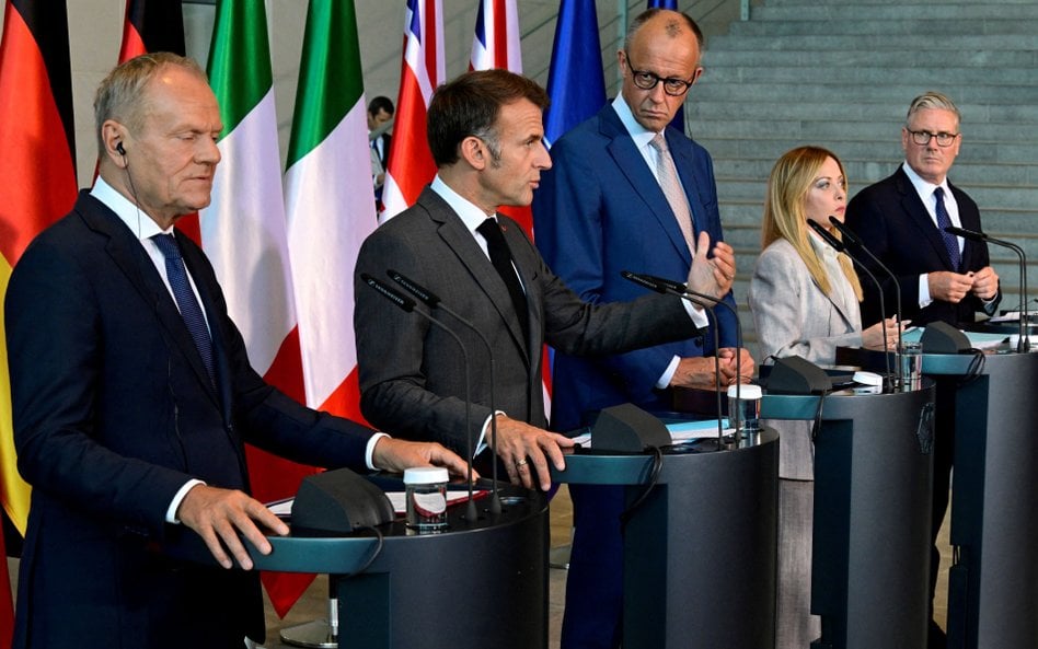 Donald Tusk, Emmanuel Macron, Friedrich Merz, Giorgia meloni i Keir Starmer