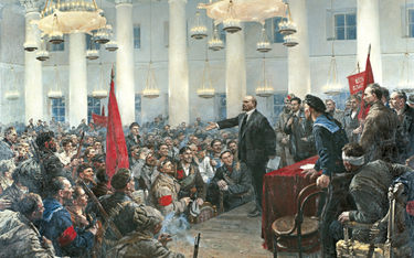 „Lenin ogłasza władzę radziecką, 1917 r.” – propagandowy obraz Władimira Sierowa z 1947 r.