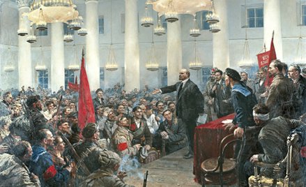 „Lenin ogłasza władzę radziecką, 1917 r.” – propagandowy obraz Władimira Sierowa z 1947 r.