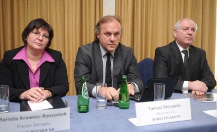 Mariola Krawiec-Rzeszotek, prezes Sfinksa, Tomasz Morawski i Sylwester Cacek, członkowie rady nadzor