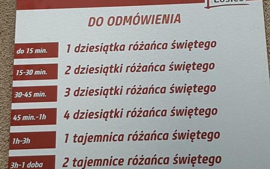 Cennik podany za parkowanie przy parafii św.Zygmunta w Łosicach