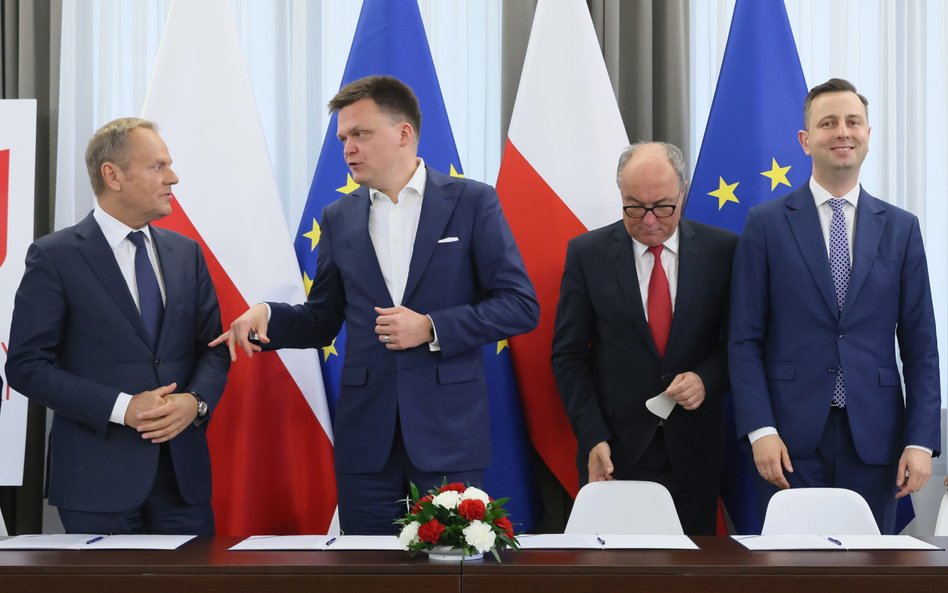 Liderzy opozycji (Donald Tusk, Szymon Hołownia, Włodzimierz Czarzsty i Władysław Kosiniak-Kamysz) od