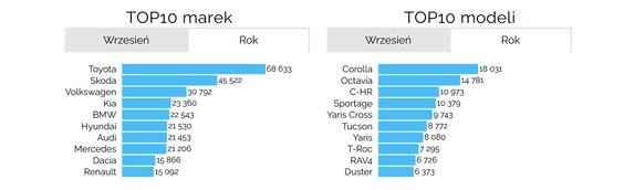 Top 10 najchętniej kupowanych modeli i marek od stycznia do września 2025 r.